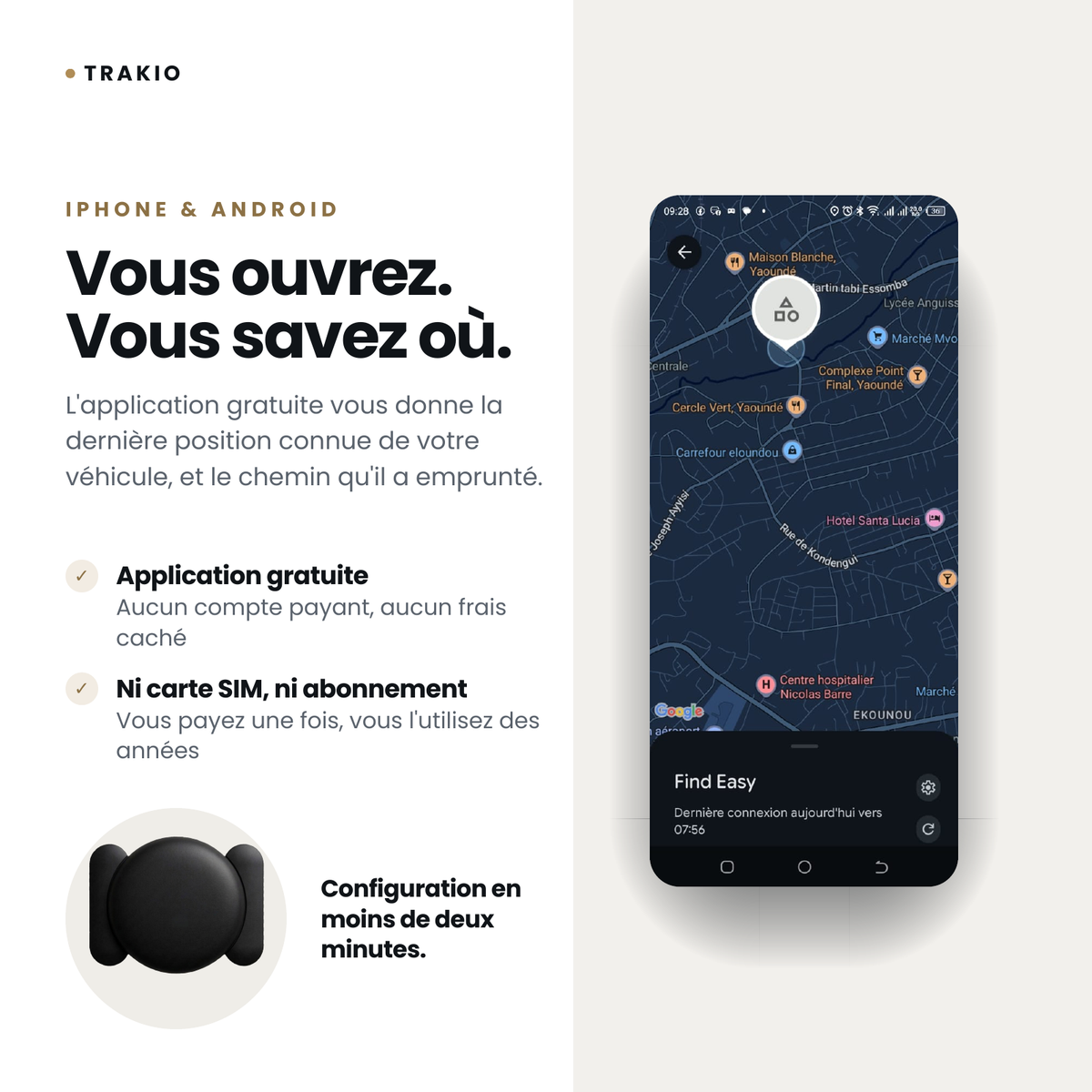 GP360 — Traceur GPS précis sans abonnement (iPhone & Android)