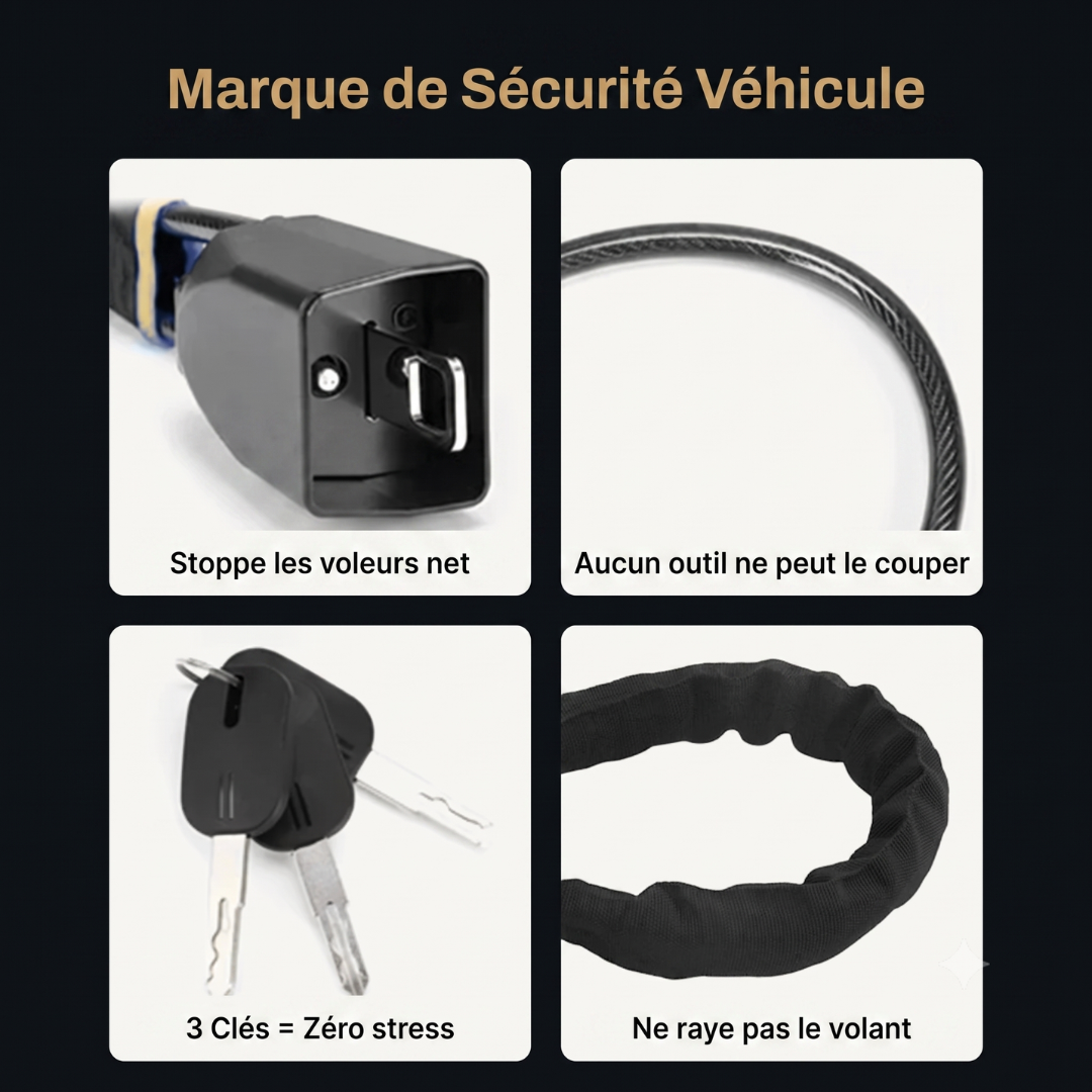 AntiVol Pro — Bloque-volant en acier avec câble et boucle de sécurité